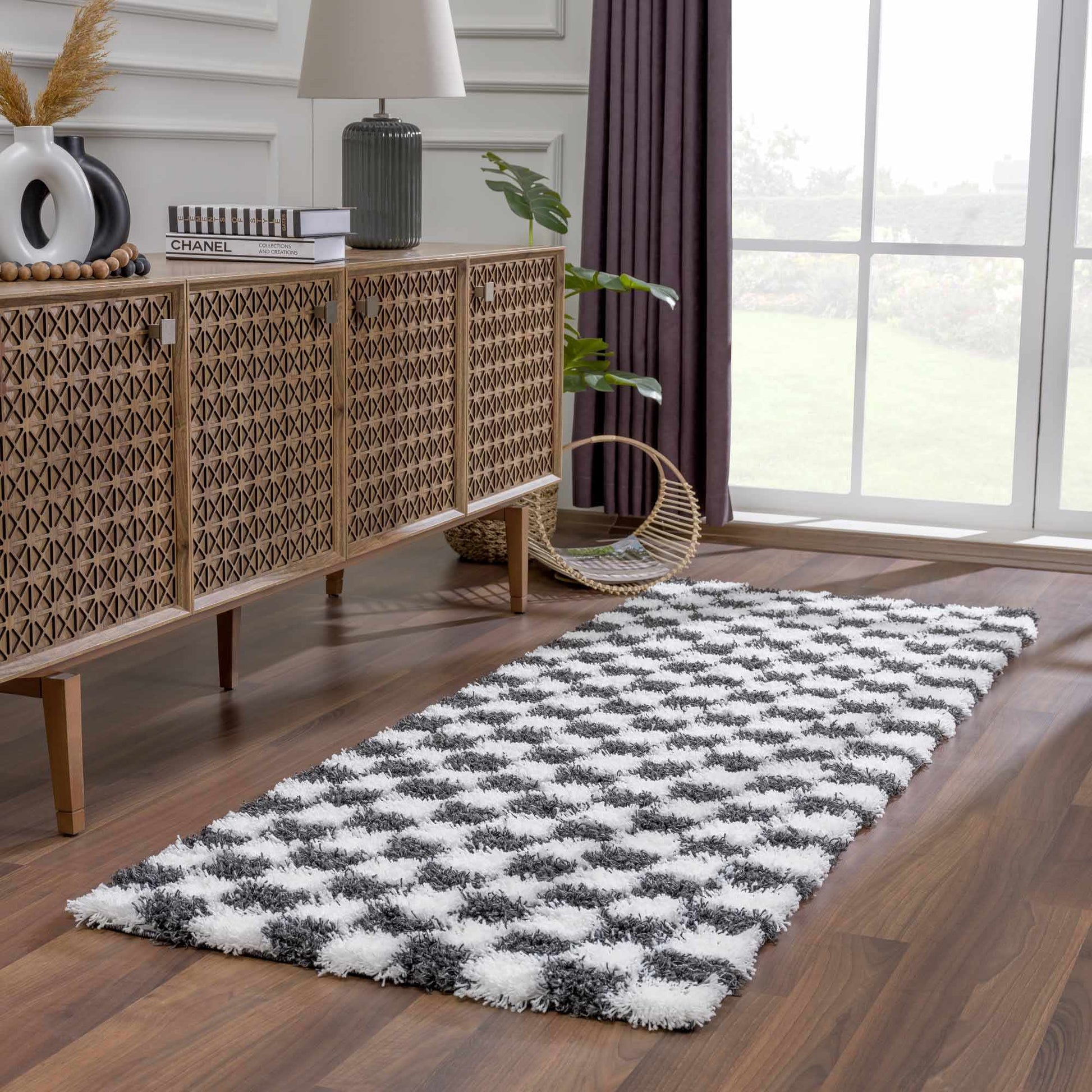 Atira Black & White Checkered Area Rug - Quahog Bay Bedding