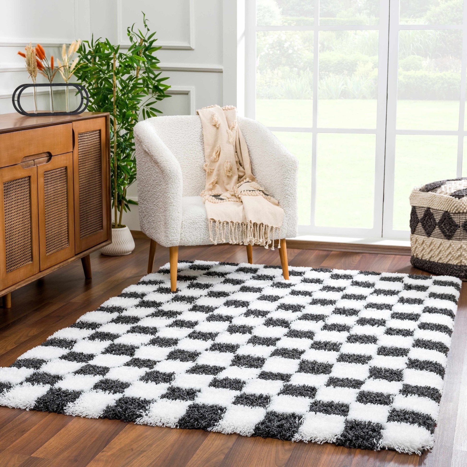 Atira Black & White Checkered Area Rug - Quahog Bay Bedding