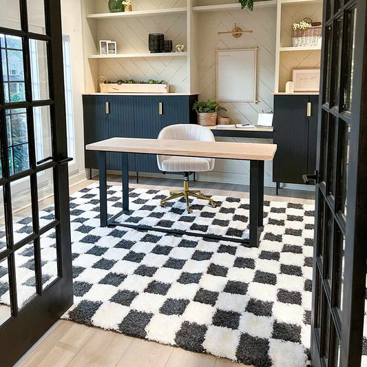 Atira Black & White Checkered Area Rug - Quahog Bay Bedding