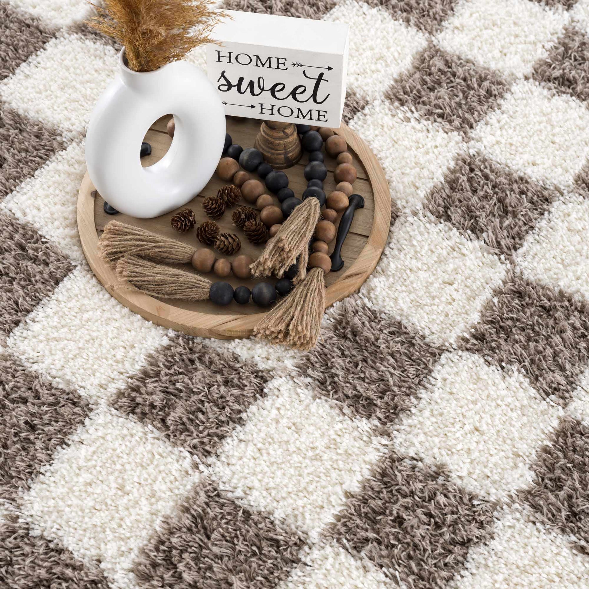 Atira Brown Checkered Area Rug - Quahog Bay Bedding