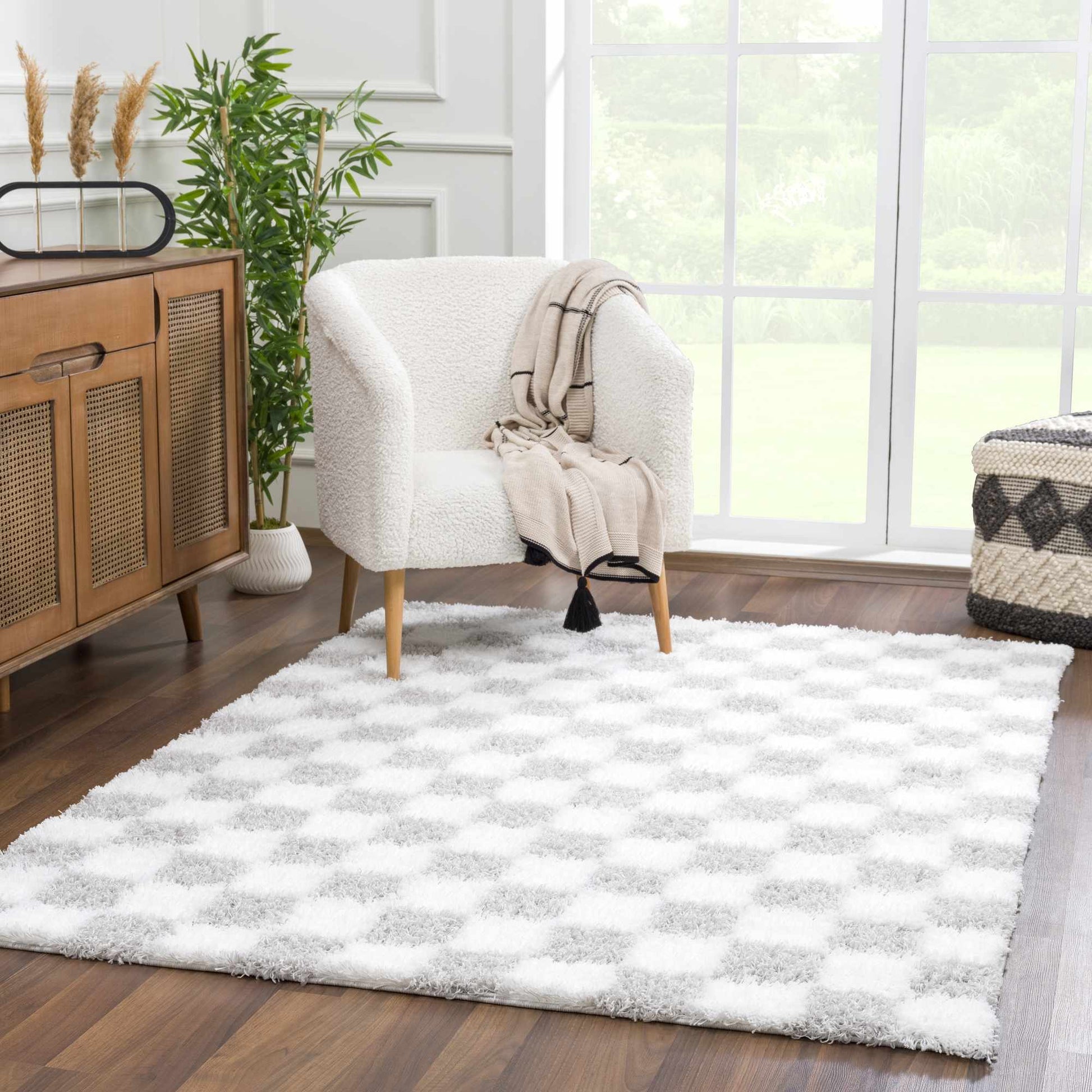 Atira Gray Checkered Area Rug - Quahog Bay Bedding