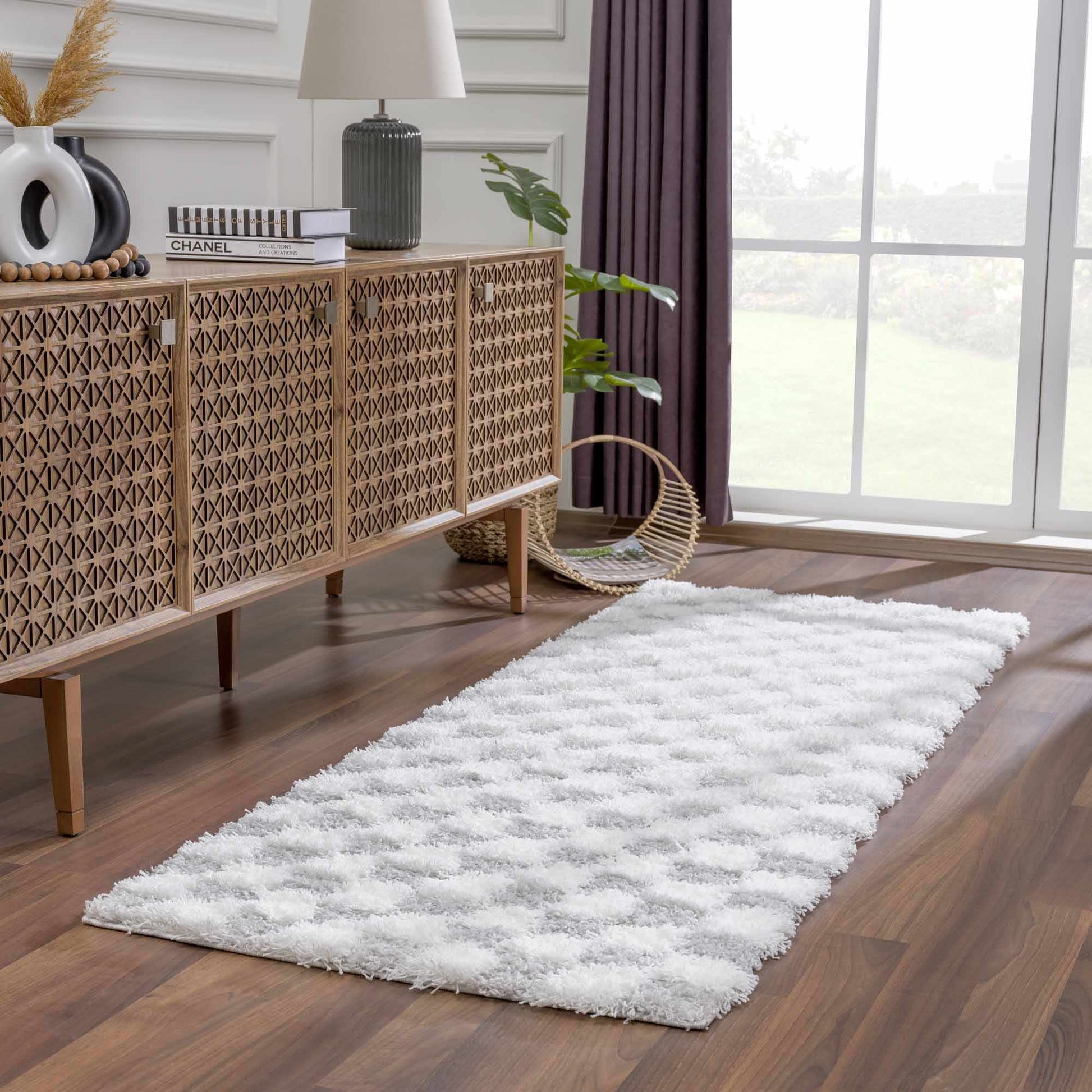 Atira Gray Checkered Area Rug - Quahog Bay Bedding