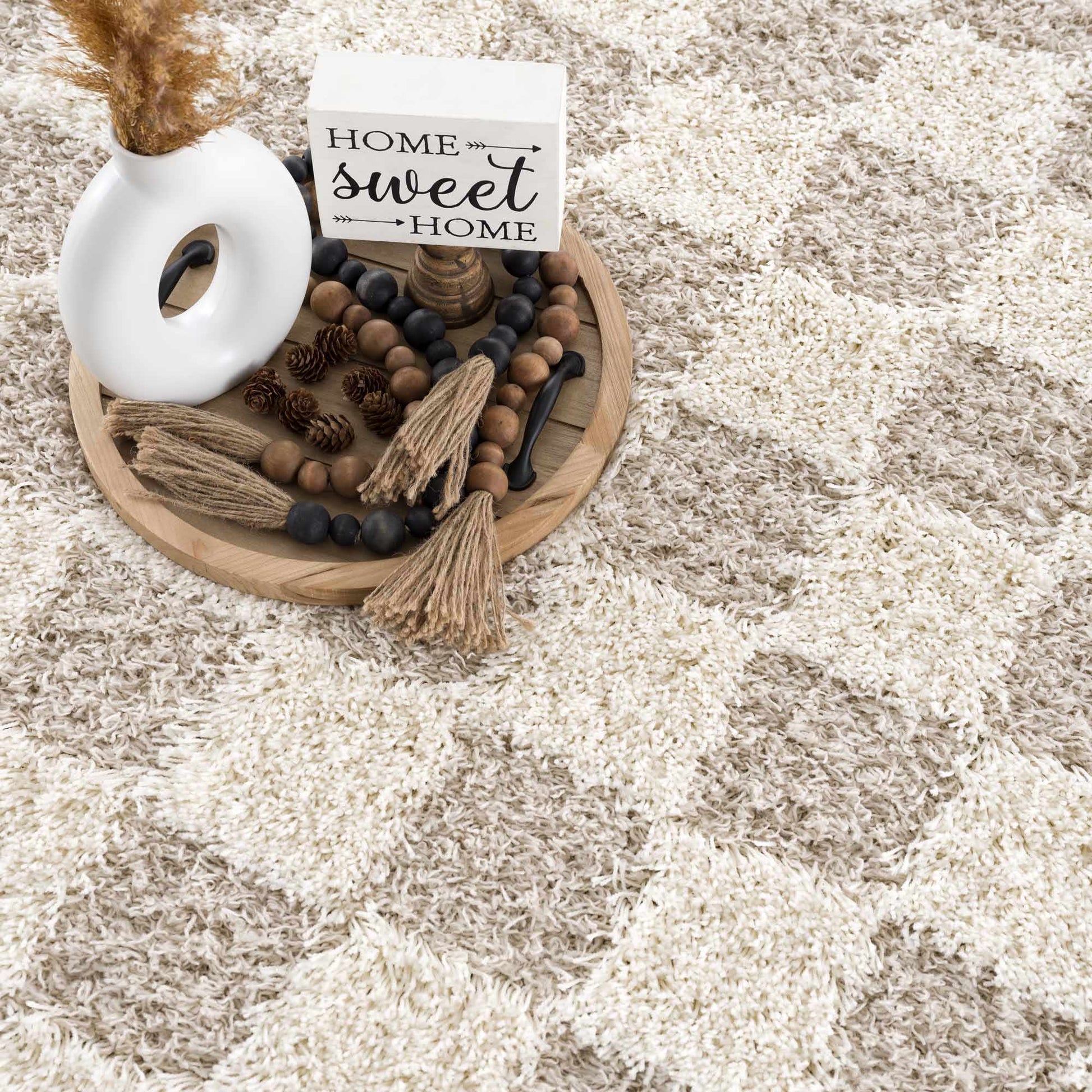 Atira Light Brown Checkered Area Rug - Quahog Bay Bedding