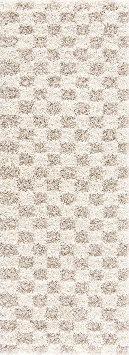 Atira Light Brown Checkered Area Rug - Quahog Bay Bedding