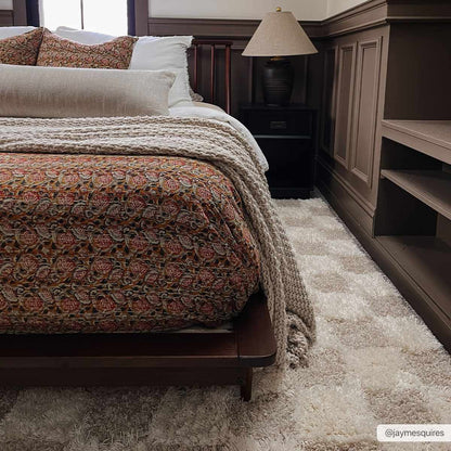 Atira Light Brown Checkered Area Rug - Quahog Bay Bedding