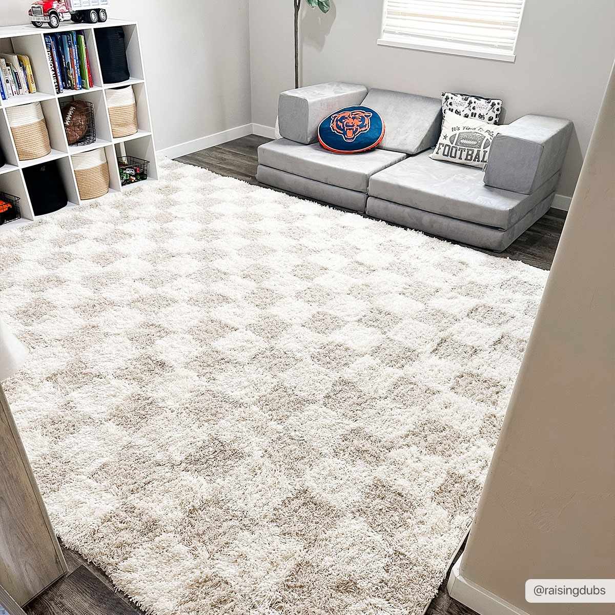 Atira Light Brown Checkered Area Rug - Quahog Bay Bedding