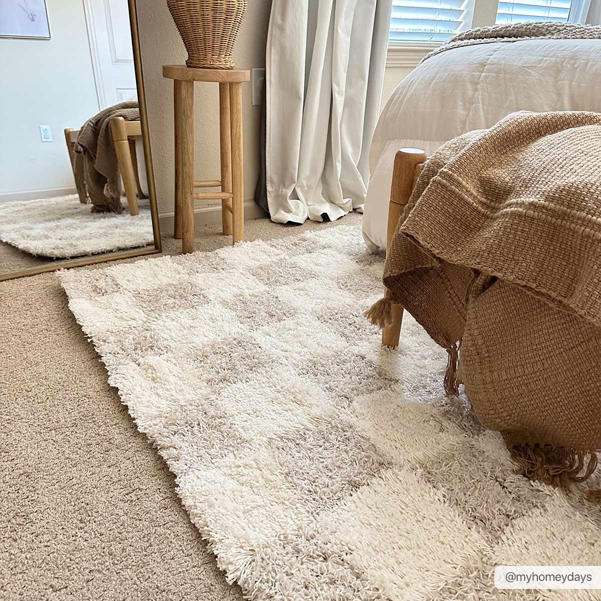 Atira Light Brown Checkered Area Rug - Quahog Bay Bedding