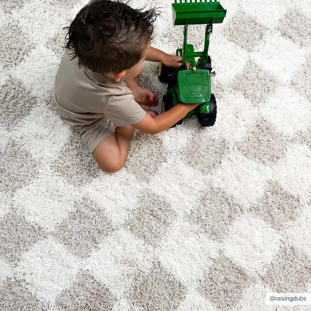 Atira Light Brown Checkered Area Rug - Quahog Bay Bedding