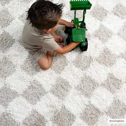 Atira Light Brown Checkered Area Rug - Quahog Bay Bedding