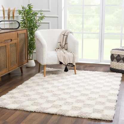Atira Light Brown Checkered Area Rug - Quahog Bay Bedding