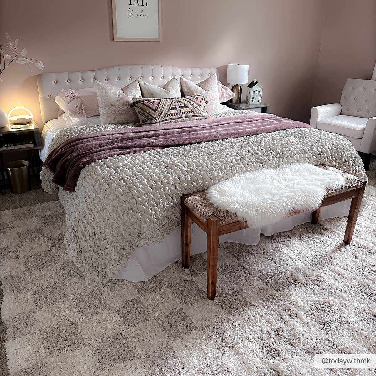 Atira Light Brown Checkered Area Rug - Quahog Bay Bedding