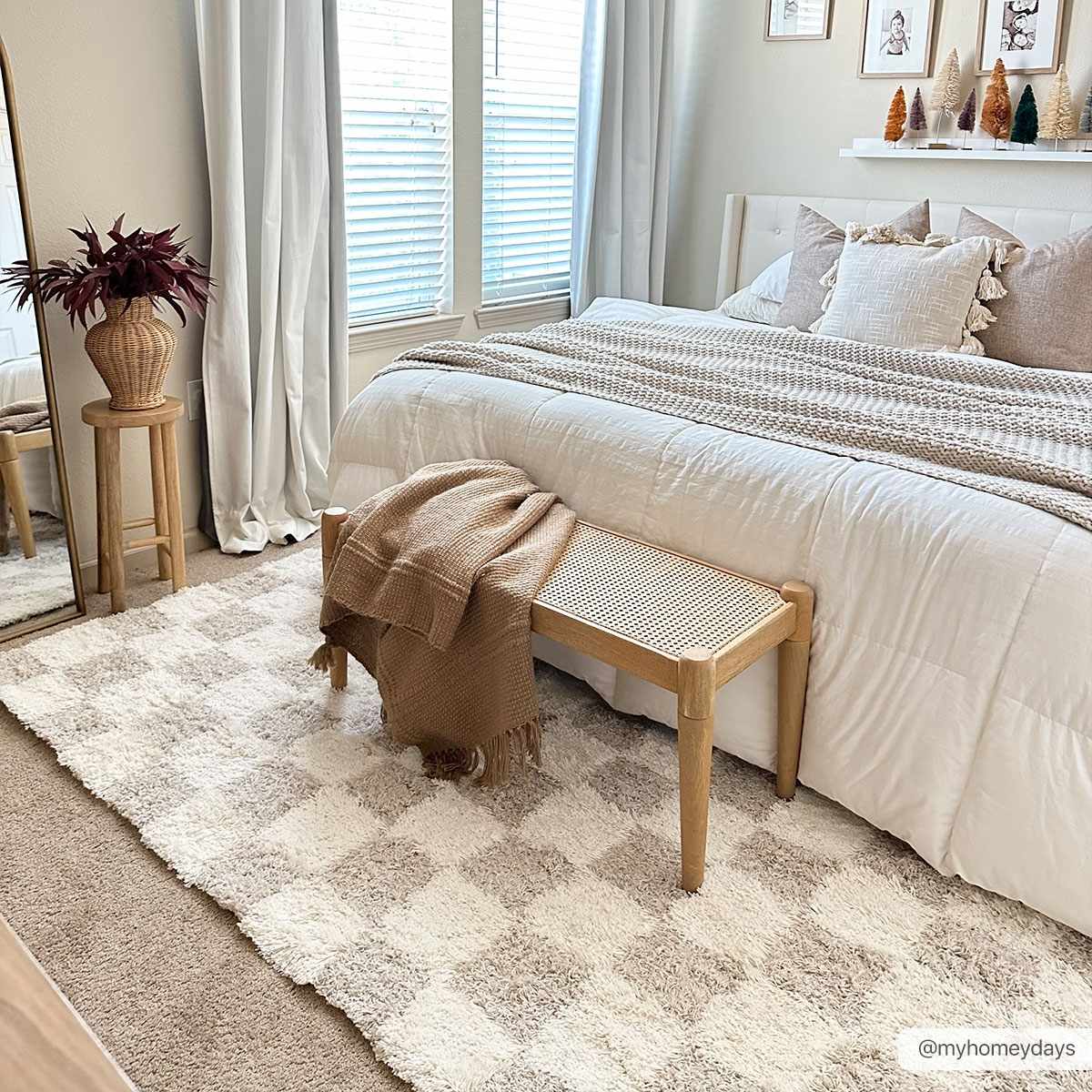 Atira Light Brown Checkered Area Rug - Quahog Bay Bedding