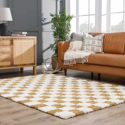 Atira Mustard Checkered Area Rug - Quahog Bay Bedding