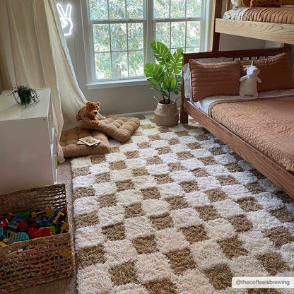 Atira Mustard Checkered Area Rug - Quahog Bay Bedding