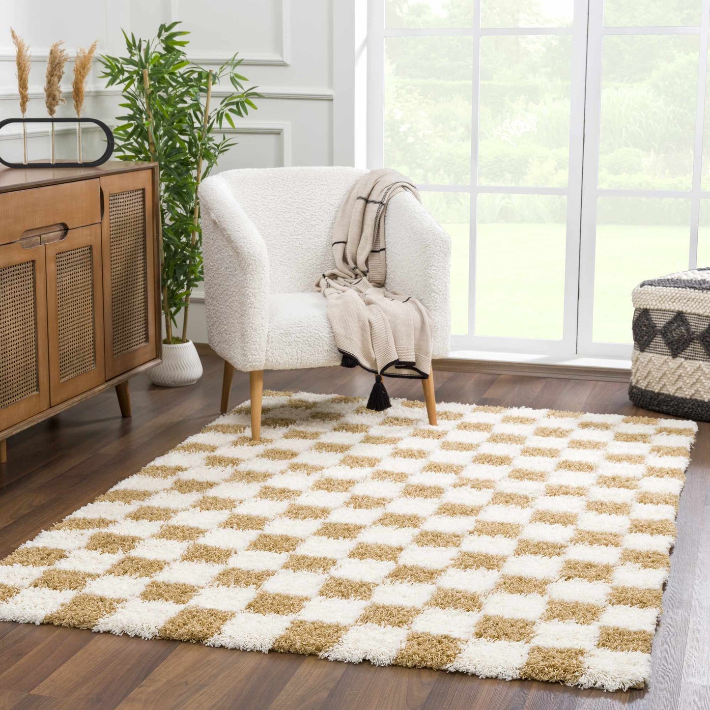Atira Mustard Checkered Area Rug - Quahog Bay Bedding