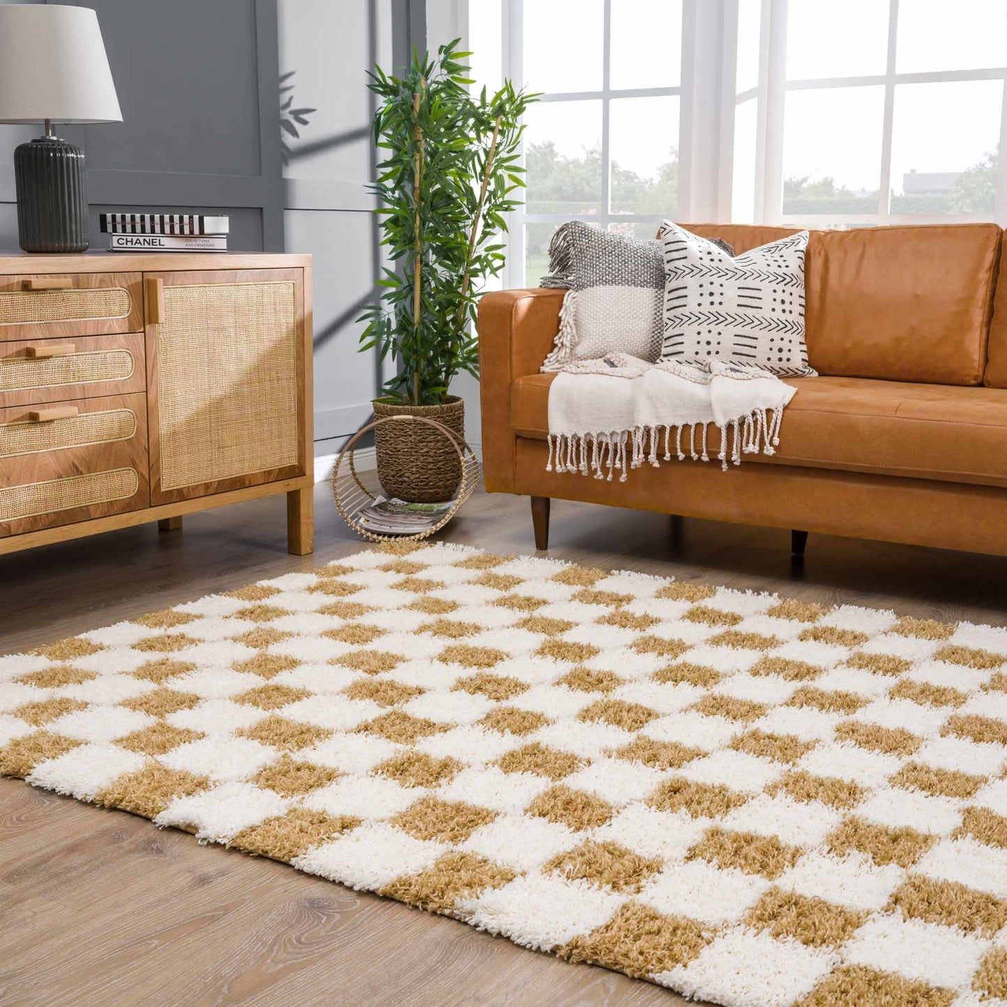 Atira Mustard Checkered Area Rug - Quahog Bay Bedding