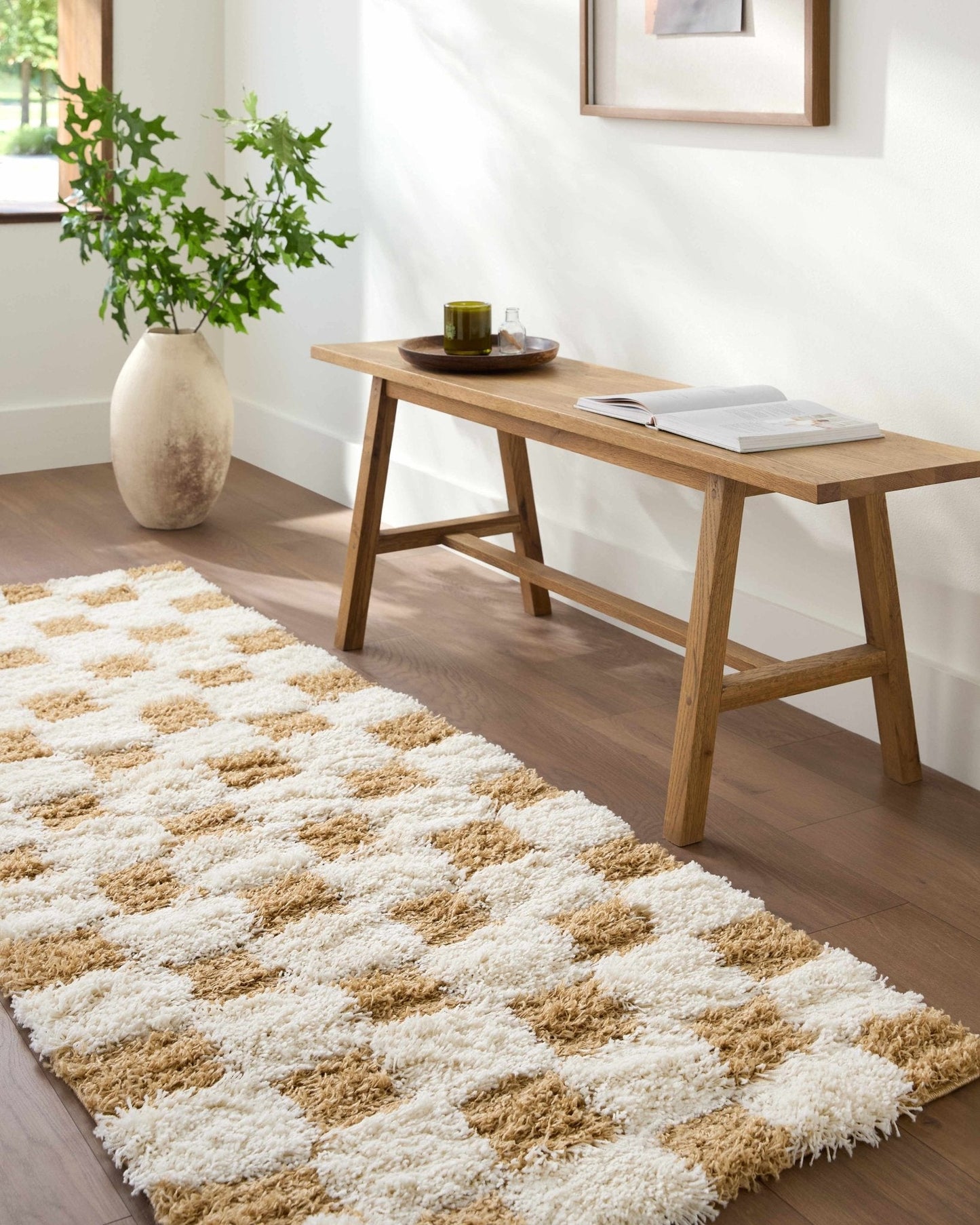Atira Mustard Checkered Area Rug - Quahog Bay Bedding