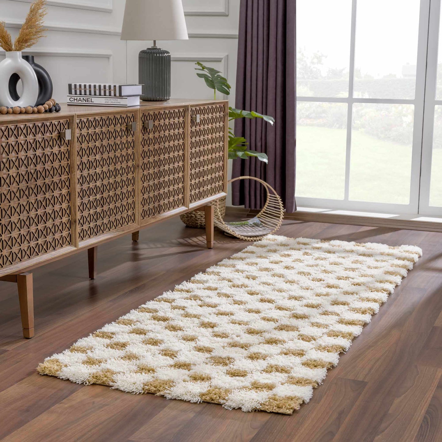 Atira Mustard Checkered Area Rug - Quahog Bay Bedding