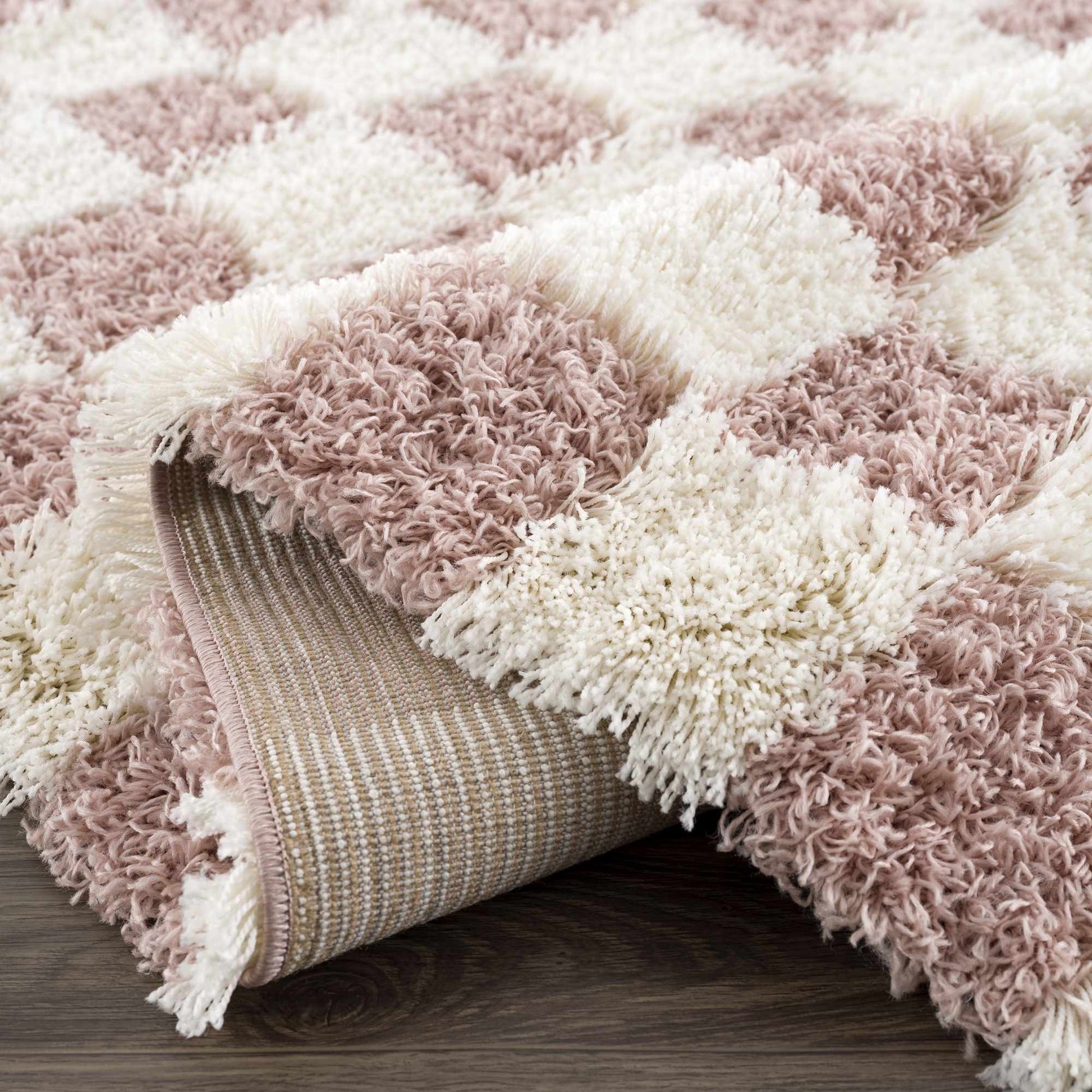 Atira Pink Checkered Shag Rug - Quahog Bay Bedding