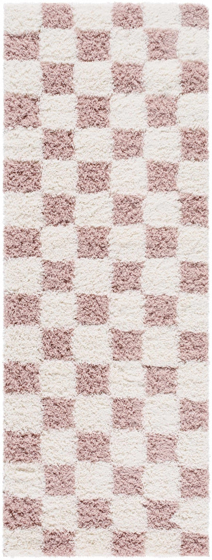 Atira Pink Checkered Shag Rug - Quahog Bay Bedding