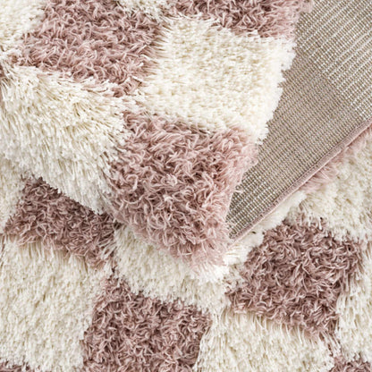 Atira Pink Checkered Shag Rug - Quahog Bay Bedding