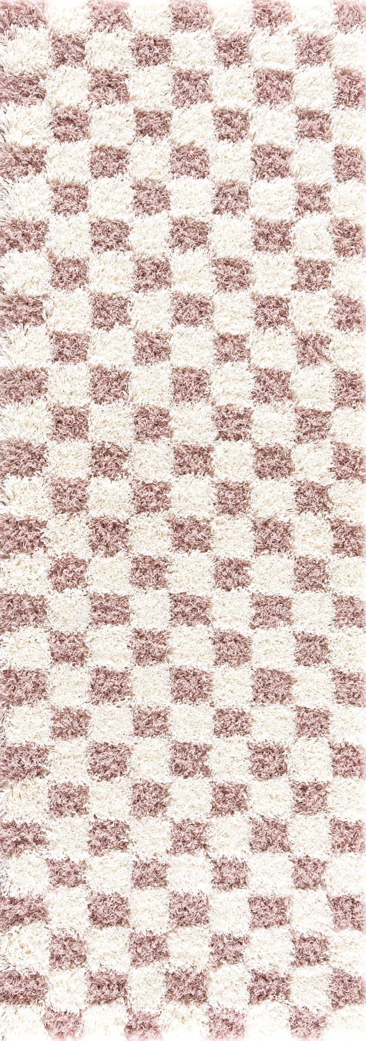 Atira Pink Checkered Shag Rug - Quahog Bay Bedding