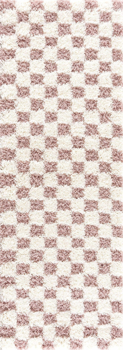 Atira Pink Checkered Shag Rug - Quahog Bay Bedding