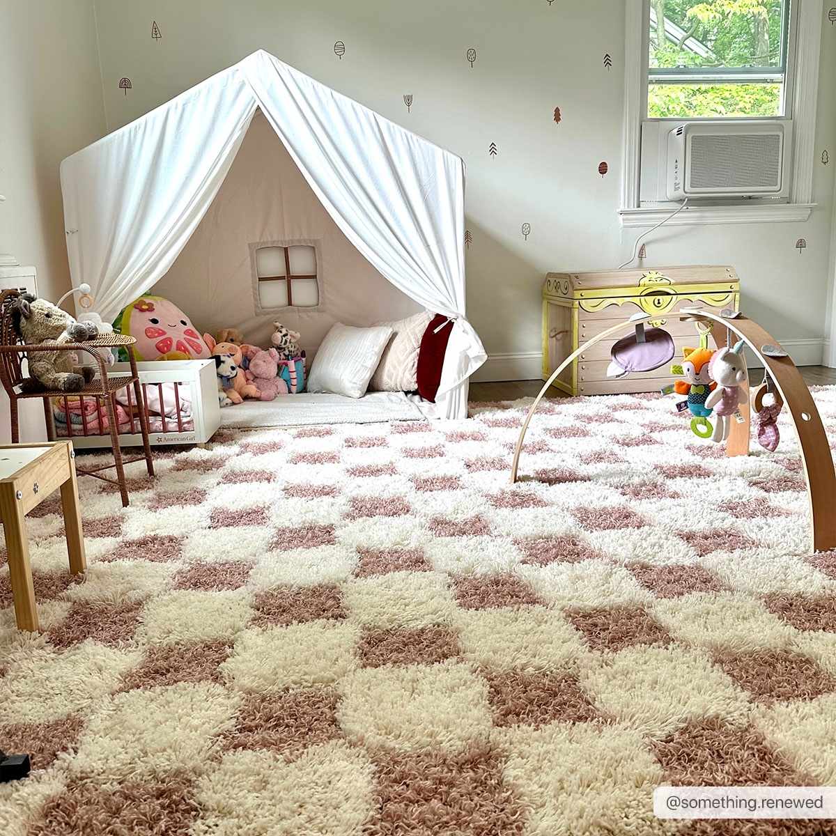 Atira Pink Checkered Shag Rug - Quahog Bay Bedding