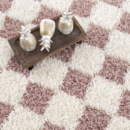 Atira Pink Checkered Shag Rug - Quahog Bay Bedding