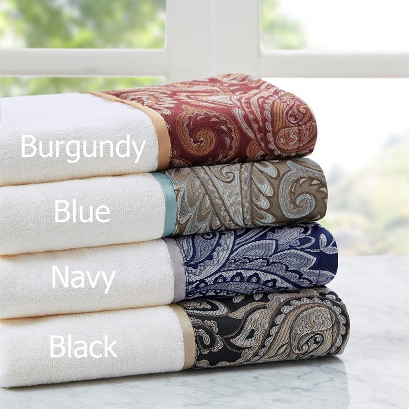 Aubrey 6PC Cotton Jacquard Towel Set Woven Paisley Jacquard | Navy - Quahog Bay Bedding