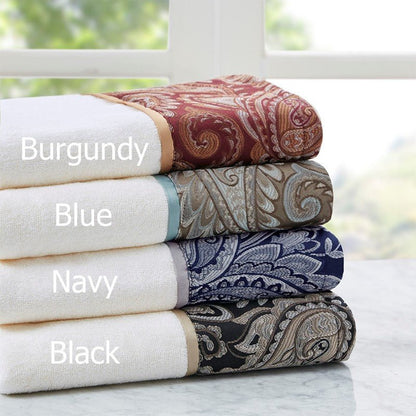 Aubrey 6PC Cotton Jacquard Towel Set Woven Paisley Jacquard | Navy - Quahog Bay Bedding