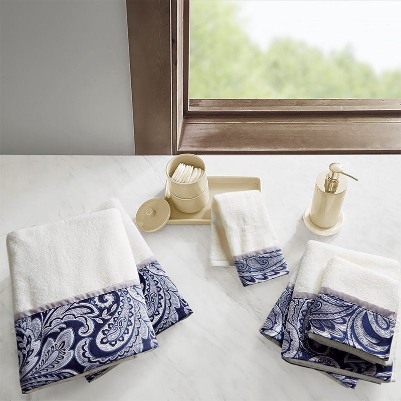 Aubrey 6PC Cotton Jacquard Towel Set Woven Paisley Jacquard | Navy - Quahog Bay Bedding