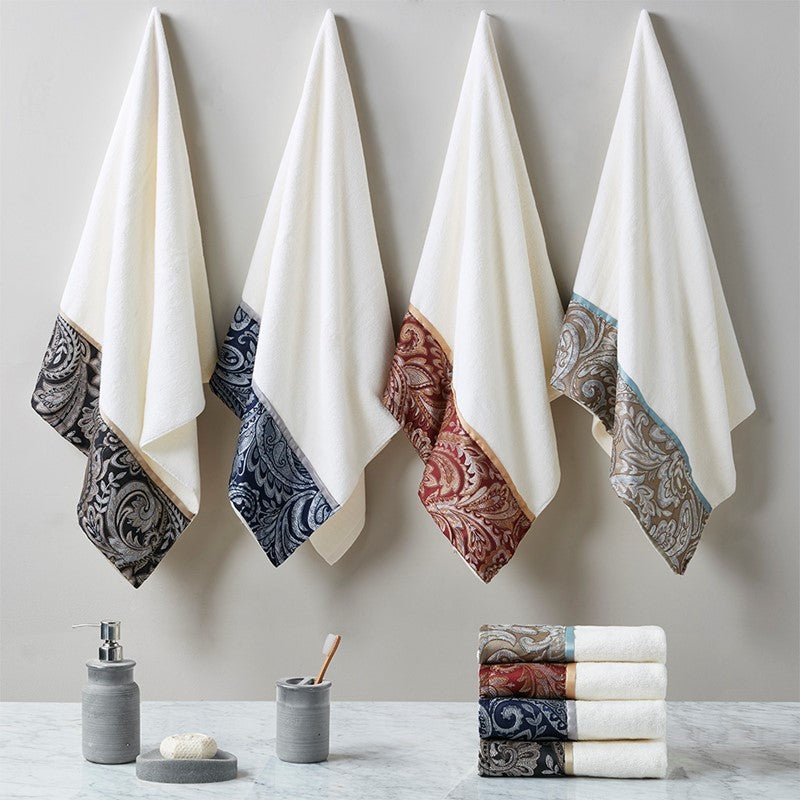 Aubrey 6PC Cotton Jacquard Towel Set Woven Paisley Jacquard | Navy - Quahog Bay Bedding