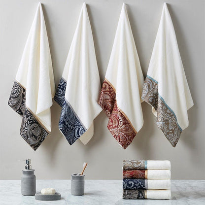 Aubrey 6PC Cotton Jacquard Towel Set Woven Paisley Jacquard | Navy - Quahog Bay Bedding