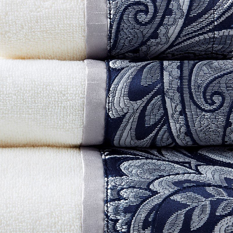 Aubrey 6PC Cotton Jacquard Towel Set Woven Paisley Jacquard | Navy - Quahog Bay Bedding