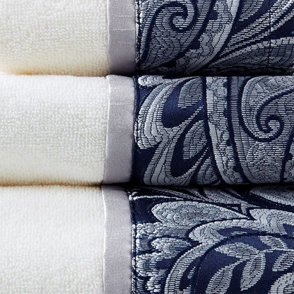 Aubrey 6PC Cotton Jacquard Towel Set Woven Paisley Jacquard | Navy - Quahog Bay Bedding