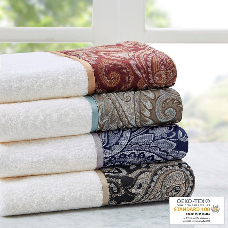 Aubrey 6PC Cotton Jacquard Towel Set Woven Paisley Jacquard | Navy - Quahog Bay Bedding