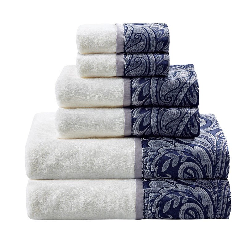 Aubrey 6PC Cotton Jacquard Towel Set Woven Paisley Jacquard | Navy - Quahog Bay Bedding