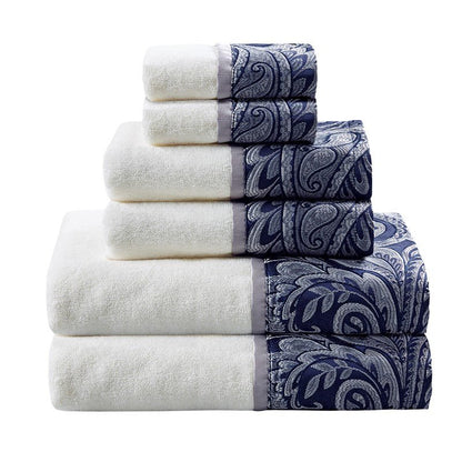 Aubrey 6PC Cotton Jacquard Towel Set Woven Paisley Jacquard | Navy - Quahog Bay Bedding