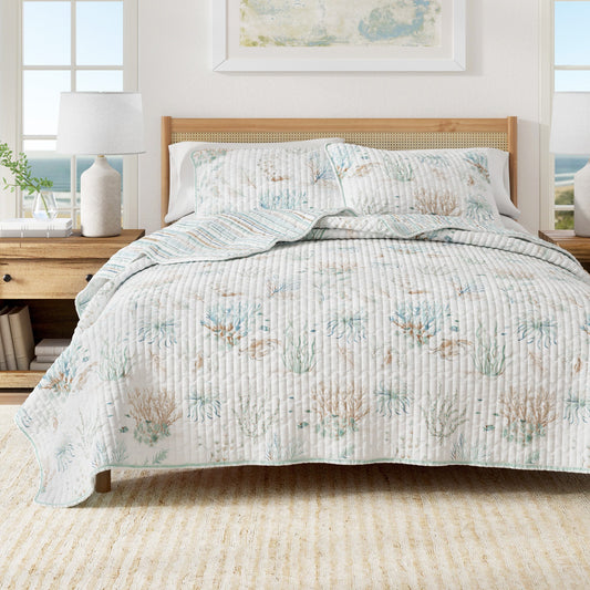 Coastal Pastel Coral Cotton Quilt Set - Coral Themed Bedding Sets