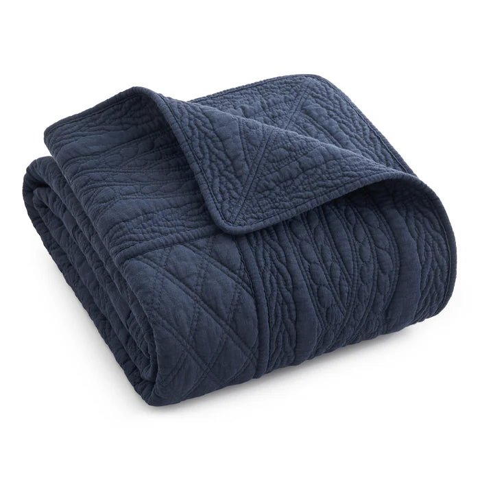 Ballou Throw Blanket - Navy Blue - Quahog Bay Bedding
