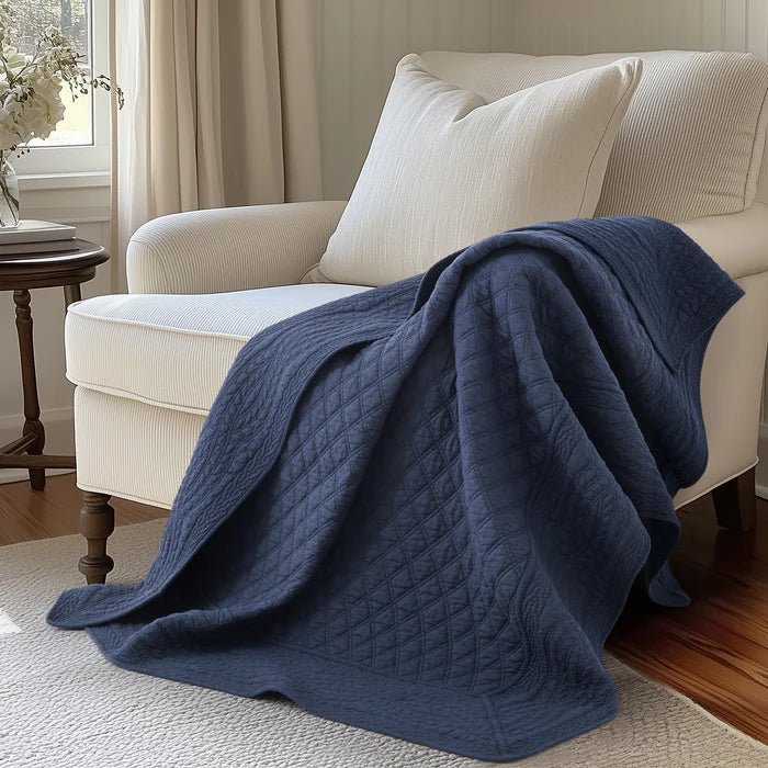 Ballou Throw Blanket - Navy Blue - Quahog Bay Bedding