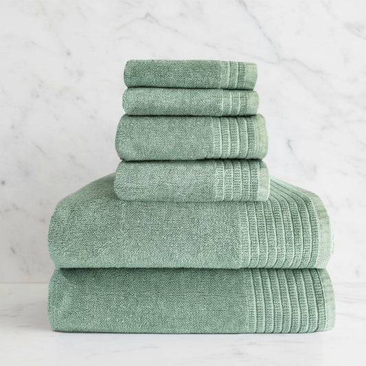 Bamboo 6 Piece Spa Towel Set – Seaglass - Coastal Bath Towels - Quahog Bay Bedding