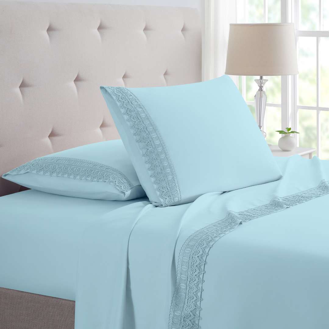 Bamboo Lace Crochet Embroidery 4 Piece Sheet Set - Quahog Bay Bedding