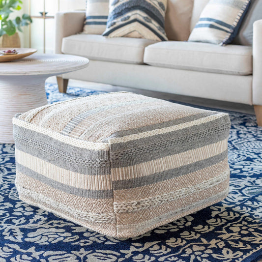 Bancroft Ivory Handwoven Textured Pouf - Quahog Bay Bedding