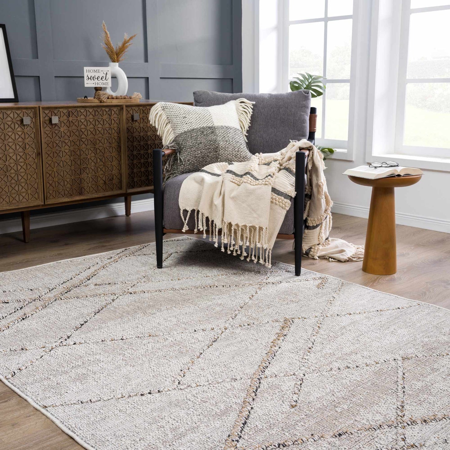 Baqer Bone & Tan Textured Performance Rug - Clearance - Quahog Bay Bedding