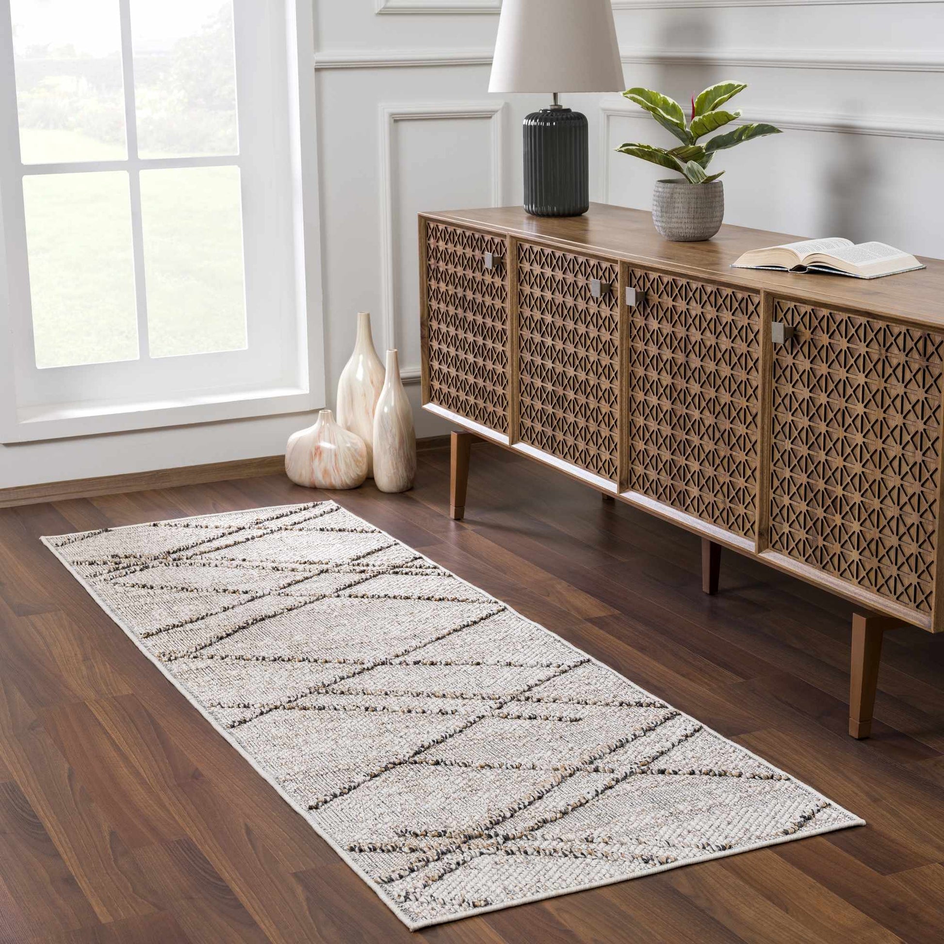 Baqer Bone & Tan Textured Performance Rug - Clearance - Quahog Bay Bedding