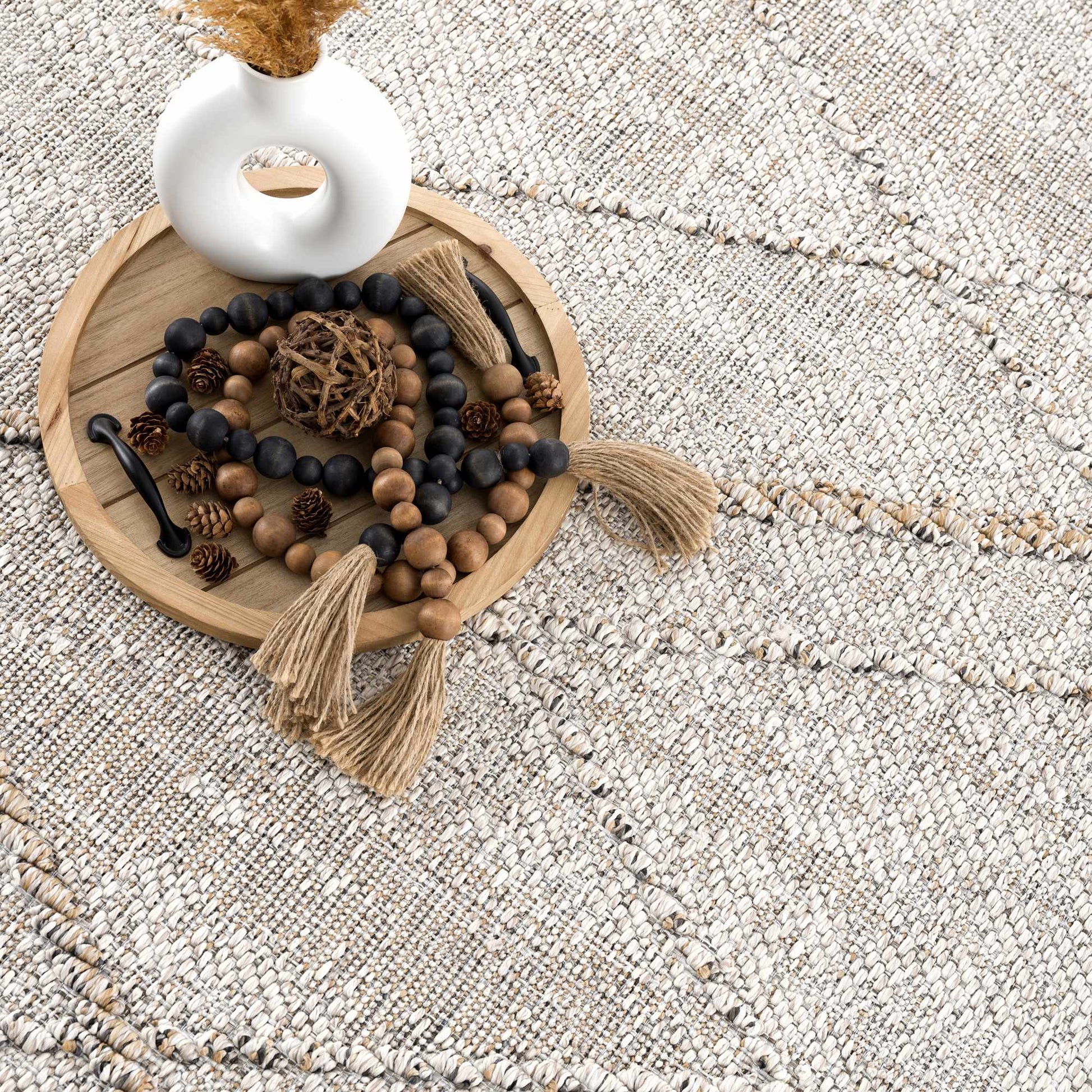 Baqer Bone & Tan Textured Performance Rug - Clearance - Quahog Bay Bedding