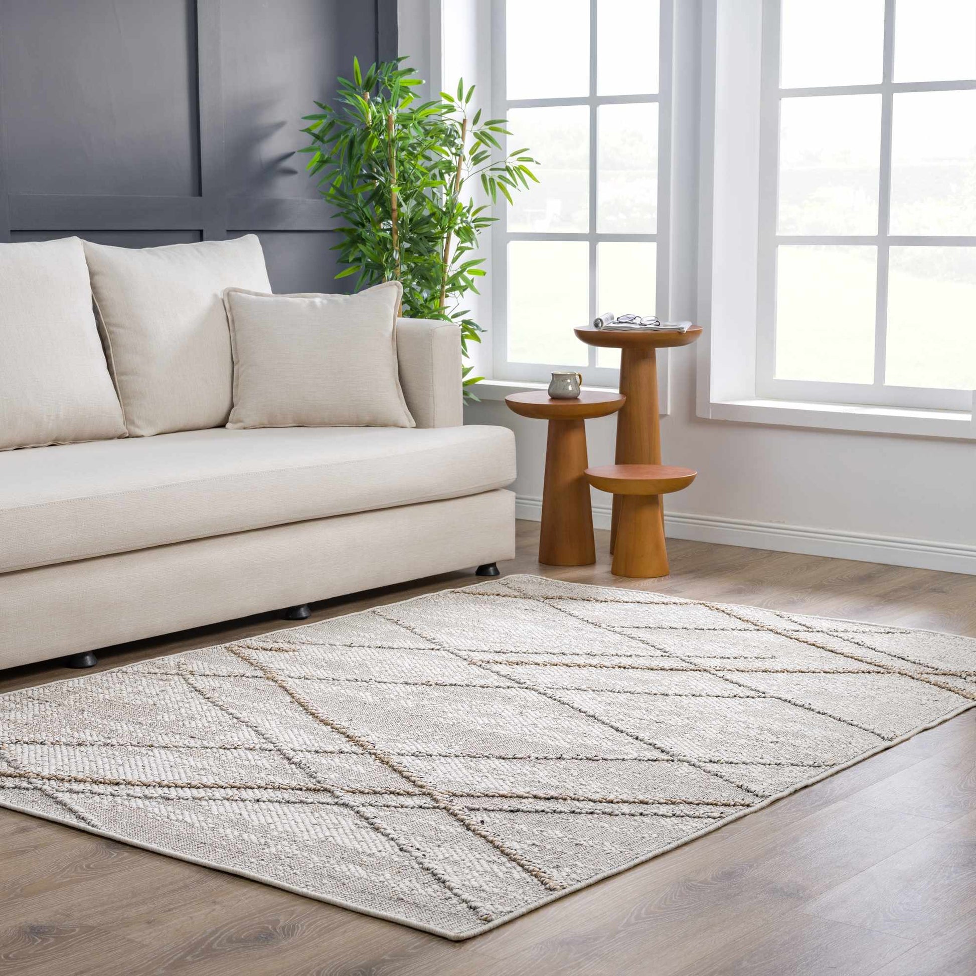 Baqer Bone & Tan Textured Performance Rug - Clearance - Quahog Bay Bedding