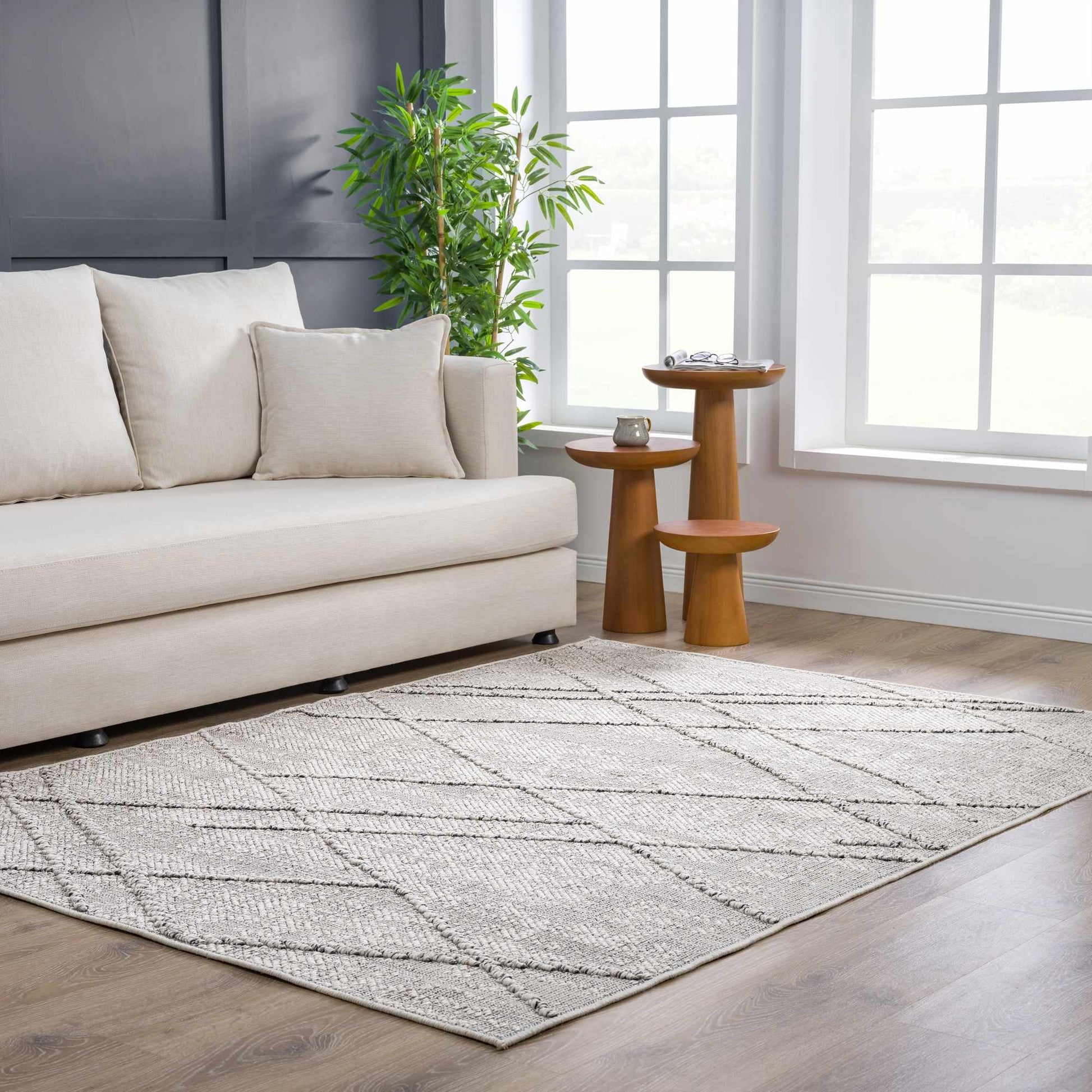 Baqer Bone & Taupe Textured Performance Rug - Clearance - Quahog Bay Bedding